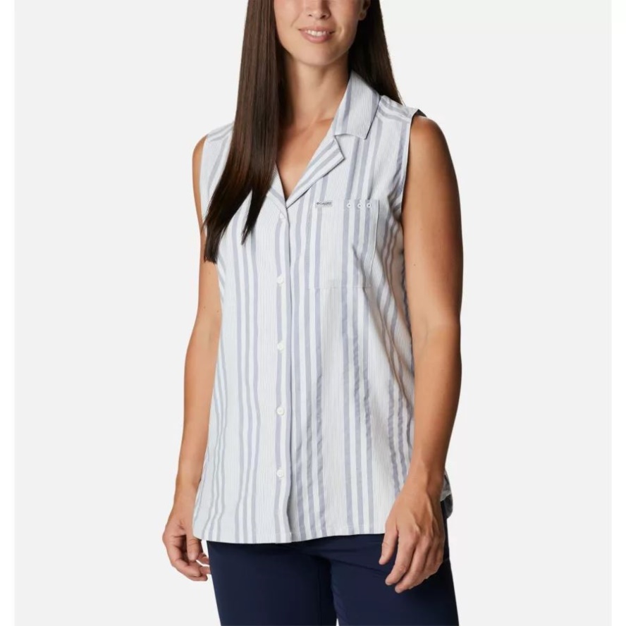 Columbia Sale Women's Sun Drifter Woven Sleeveless Shirt Collegiate Navy Stripe