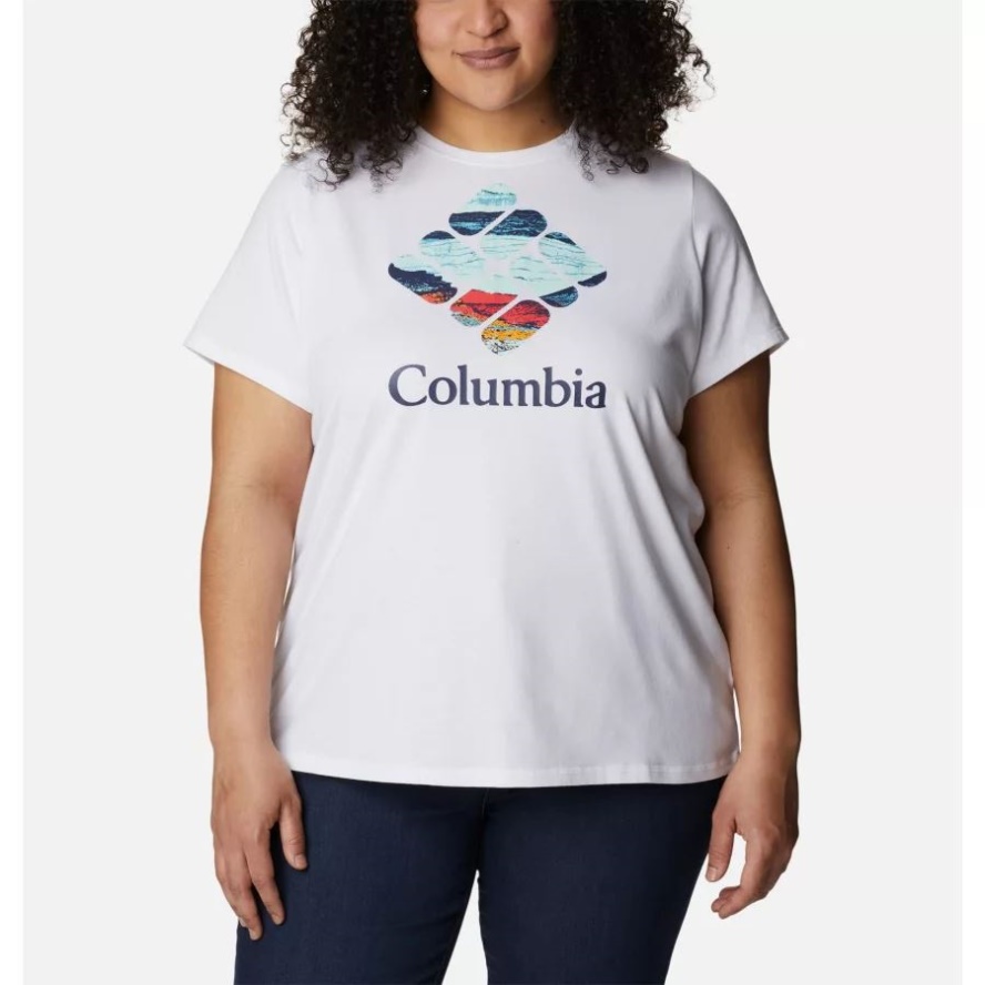 Columbia Sale Women's Sun Trek Graphic T-Shirt Plus Size White/CSC Stacked