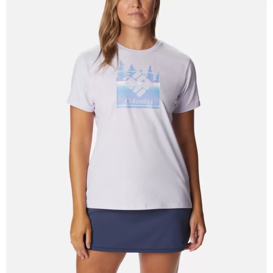 Columbia Sale Women's Sun Trek Graphic T-Shirt Purple Tint Hthr/Arboreal Branded Grx