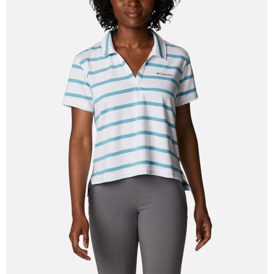 Columbia Sale Women's Sun Trek Polo Sea Wave Sunrise Stripe