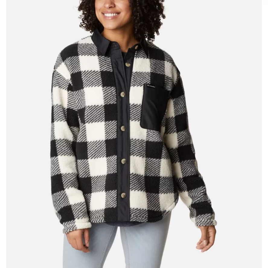 Columbia Sale Women's West Bend Fleece Shirt Jacket Chalk Check Print