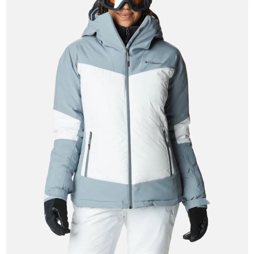 Columbia Sale Women's Wild Card II Waterproof Hooded Ski Down Jacket White/Tradewinds Grey
