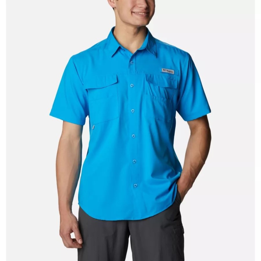 Compass Blue Men's PFG Blood and Guts IV Woven Short Sleeve Shirt Columbia Sale