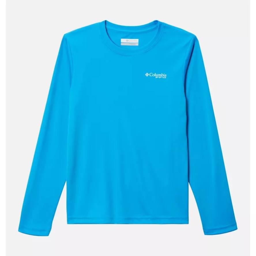 Compass Blue/White Boys' PFG Terminal Tackle Fish Flag Long Sleeve Shirt Columbia Sale