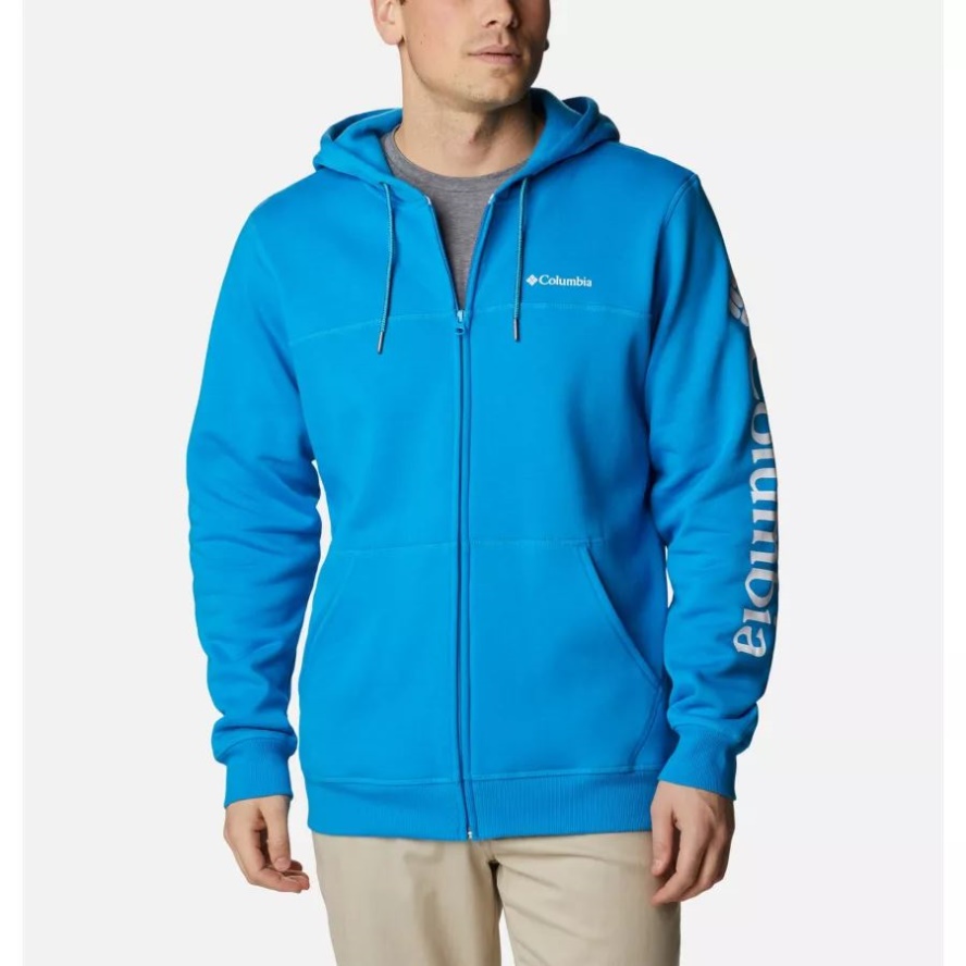 Compass Blue/White Men's Columbia Sale Logo Full Zip Fleece Hoodie Columbia Sale