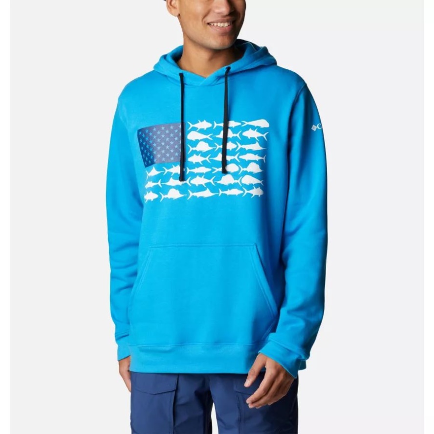 Compass Blue/White Offshore Fish Columbia Sale Men's PFG Fish Flag II Hoodie