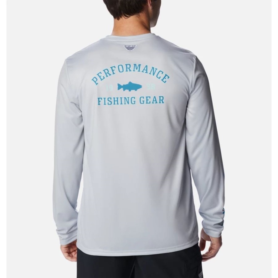 Cool Grey/Deep Marine Trout Columbia Sale Men's PFG Terminal Tackle University Long Sleeve Shirt