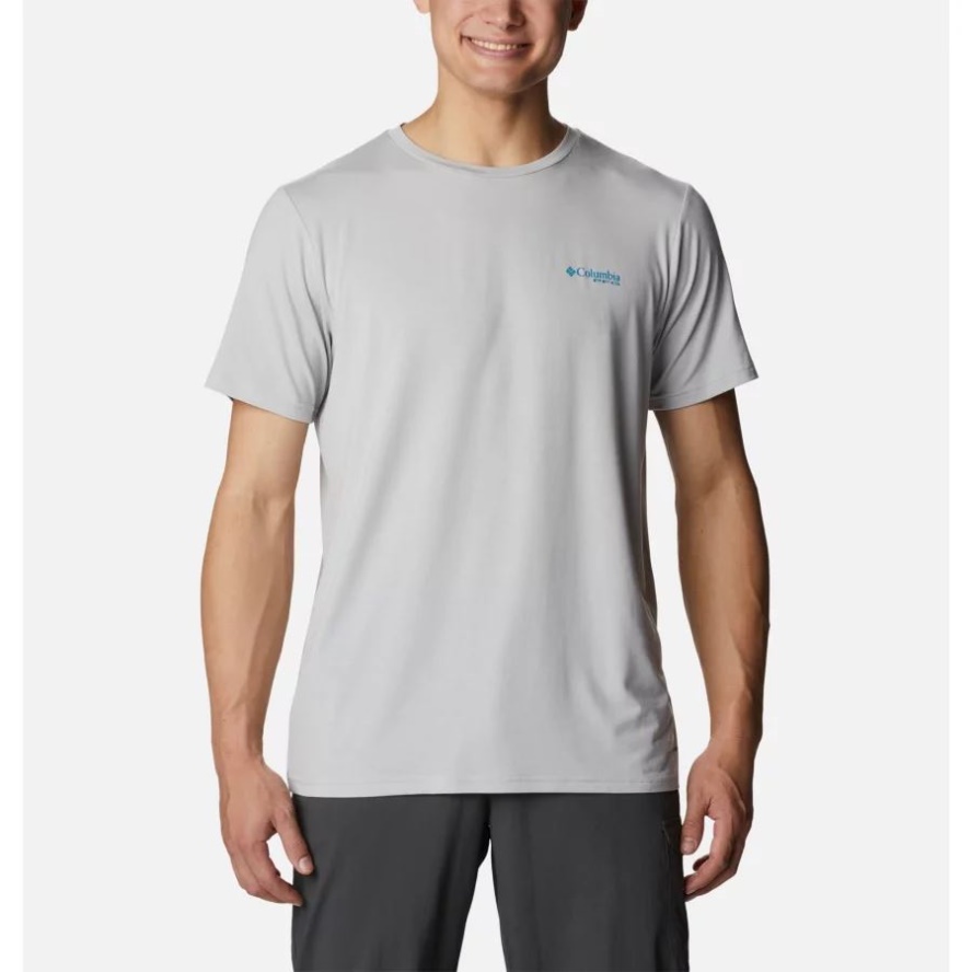 Cool Grey/Laser Lemon Gradient Columbia Sale Men's PFG Fish Flag Tech Short Sleeve Shirt