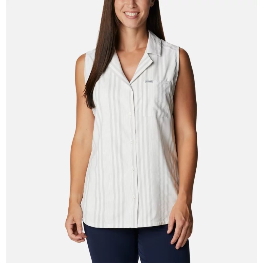Cool Grey Stripe Women's Sun Drifter Woven Sleeveless Shirt Columbia Sale