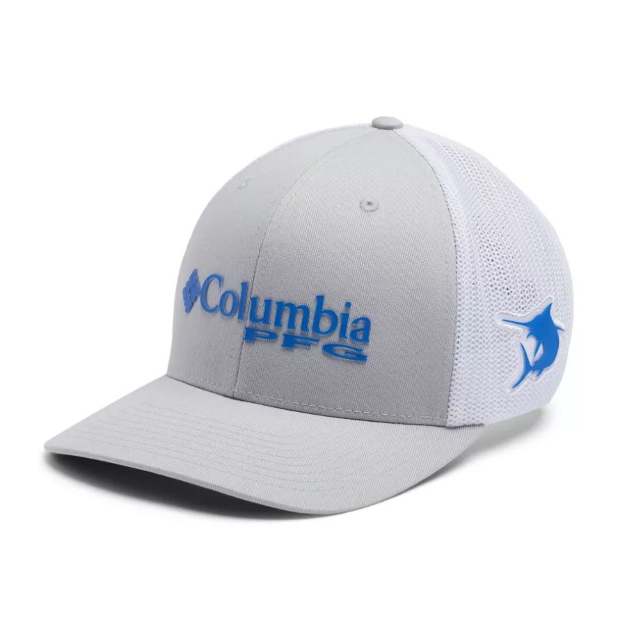 Cool Grey/White/Vivid Blue/Marlin Columbia Sale PFG Logo Mesh Ball Cap Mid Crown