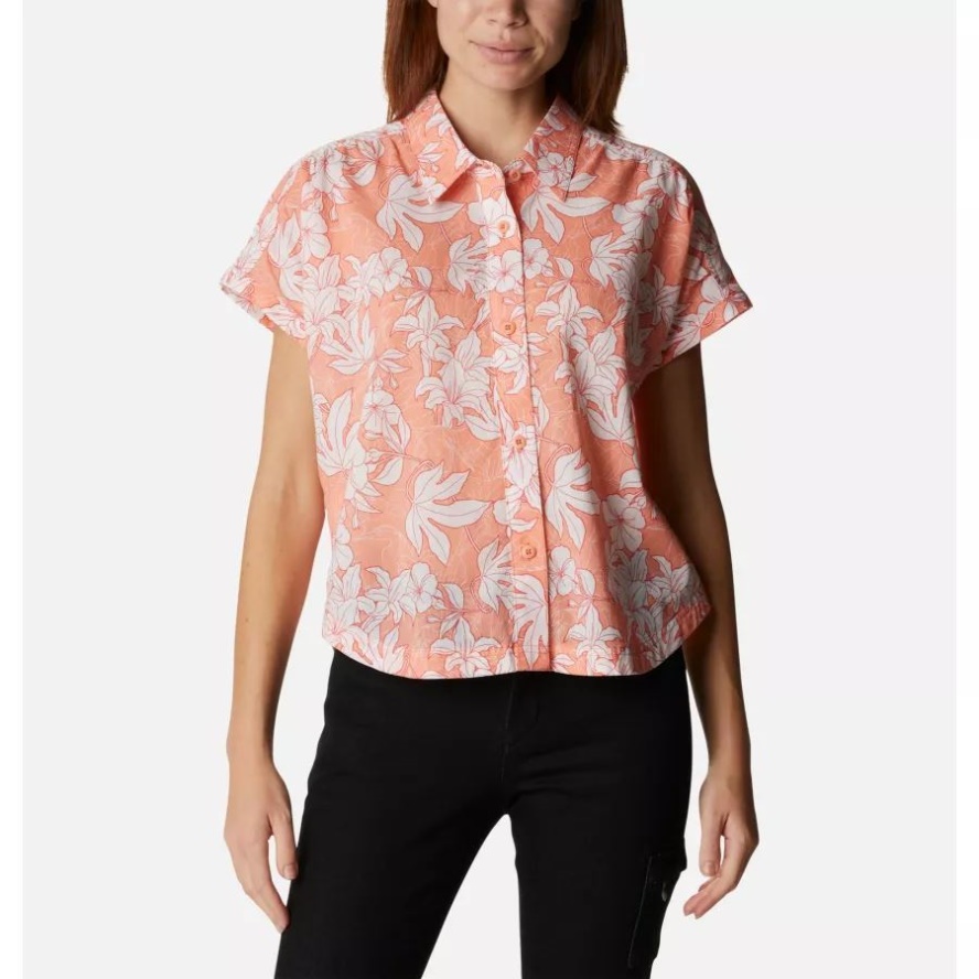Coral Reef Lakeshore Floral Columbia Sale Women's Camp Henry IV Casual Short Sleeve Shirt