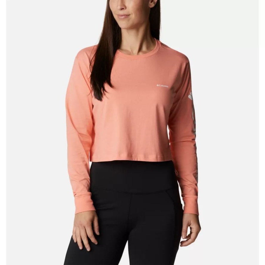 Coral Reef/White Women's North Cascades Graphic Cropped Long Sleeve T-Shirt Columbia Sale