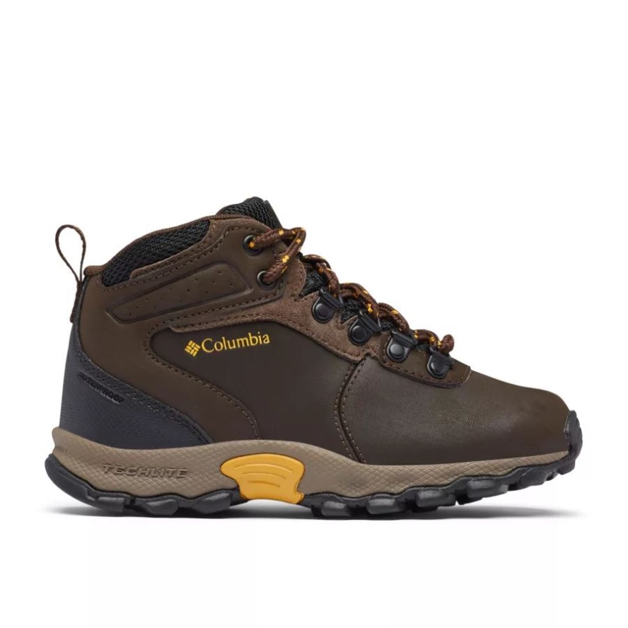 Cordovan/Golden Yellow Big Kids' Newton Ridge Waterproof Hiking Boot Wide Columbia Sale