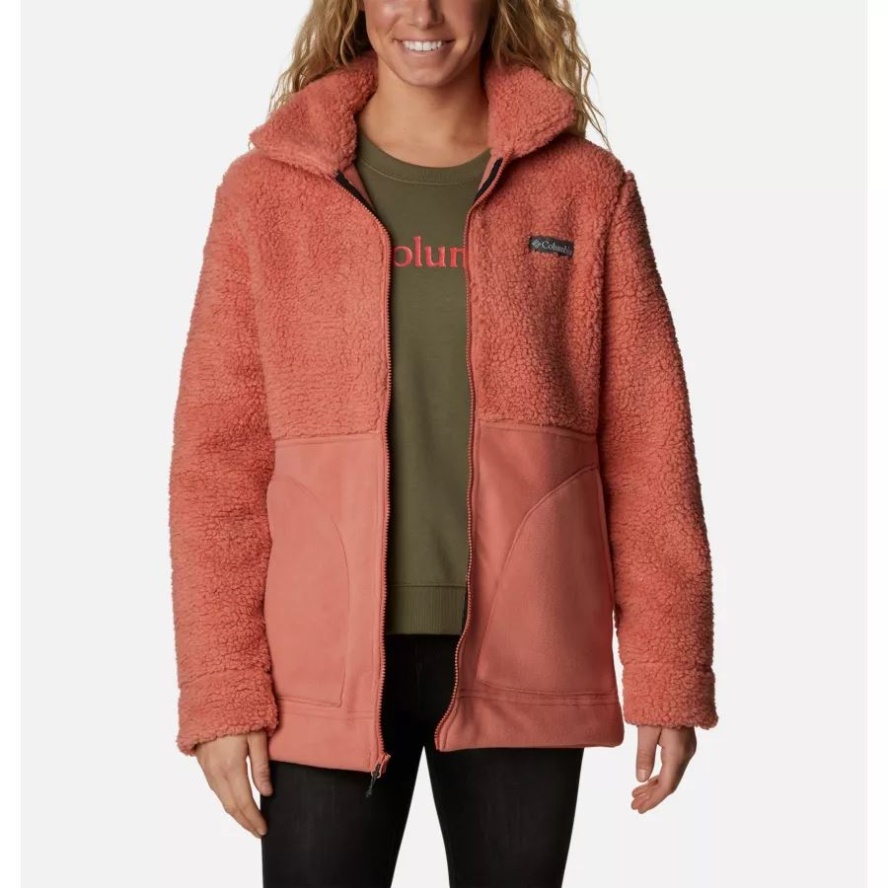 Dark Coral Columbia Sale Women's Winter Pass Sherpa Long Full Zip Fleece Jacket