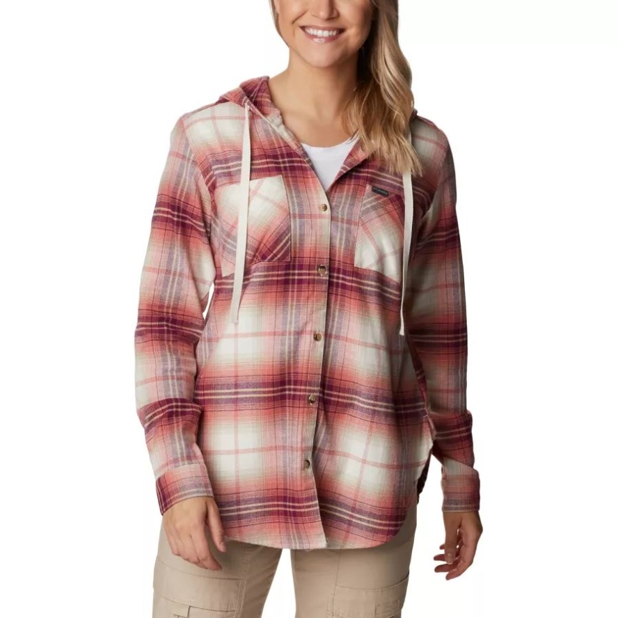 Dark Coral Ombre Multi Women's Anytime Stretch Hooded Long Sleeve Shirt Columbia Sale