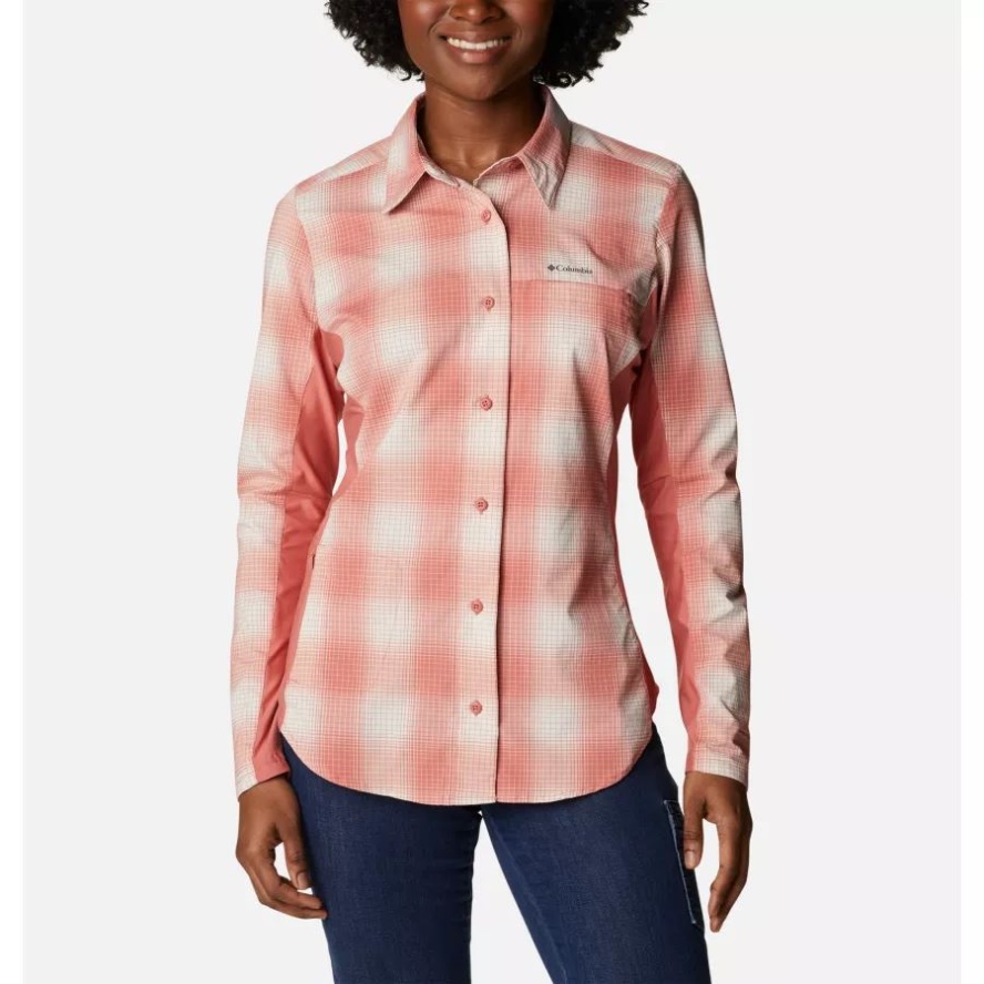 Dark Coral Soft Ombre Women's Claudia Ridge Long Sleeve Shirt Columbia Sale