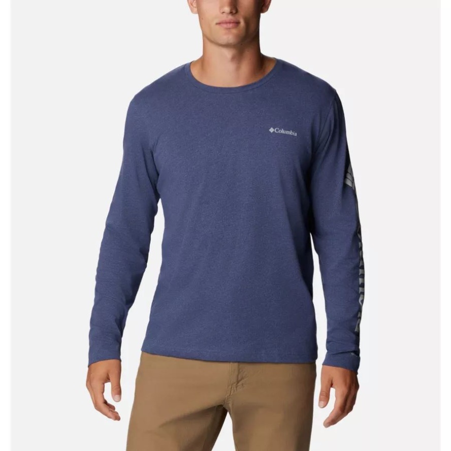Dark Mountain Heather Columbia Sale Men's Thistletown Hills Long Sleeve Logo T-Shirt