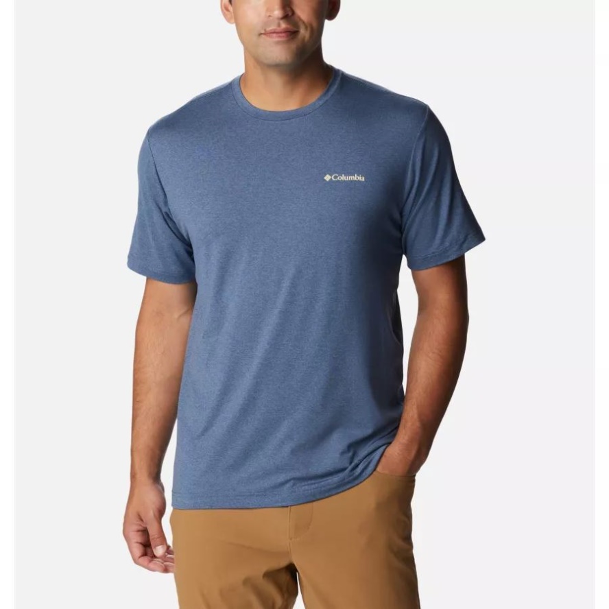 Dark Mountain Hthr/Shady Peaks Graphic Men's Tech Trail Graphic T-Shirt Columbia Sale