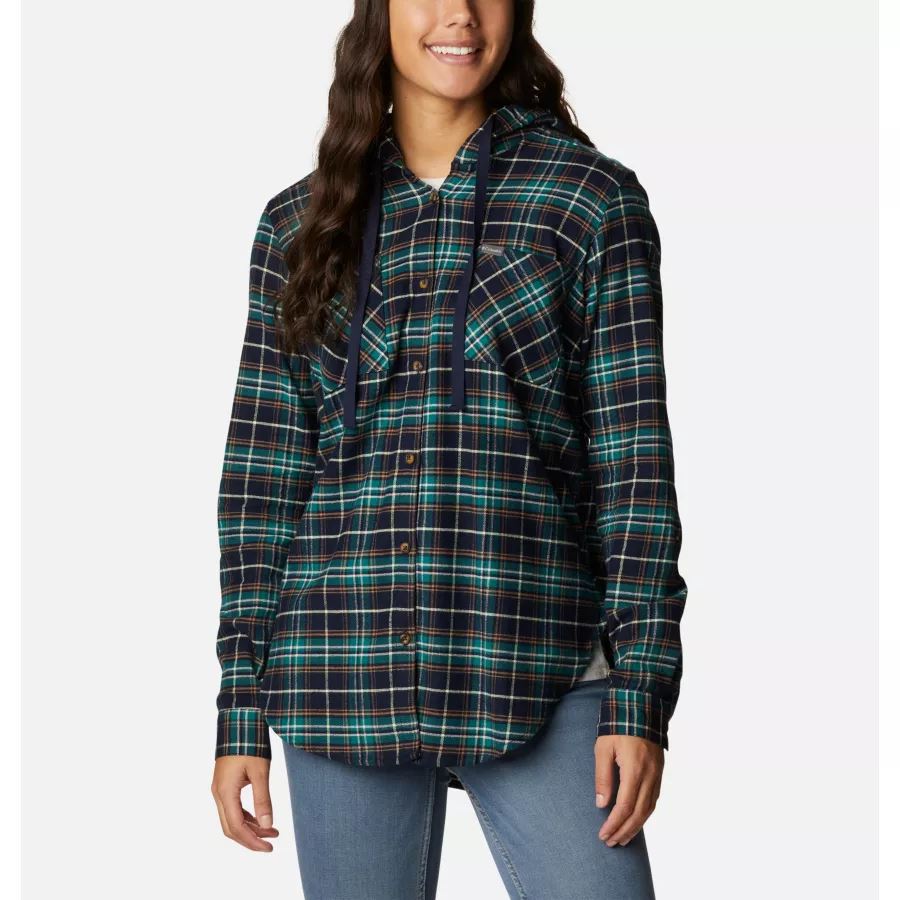 Dark Nocturnal Multi Tartan Columbia Sale Women's Anytime Stretch Hooded Long Sleeve Shirt