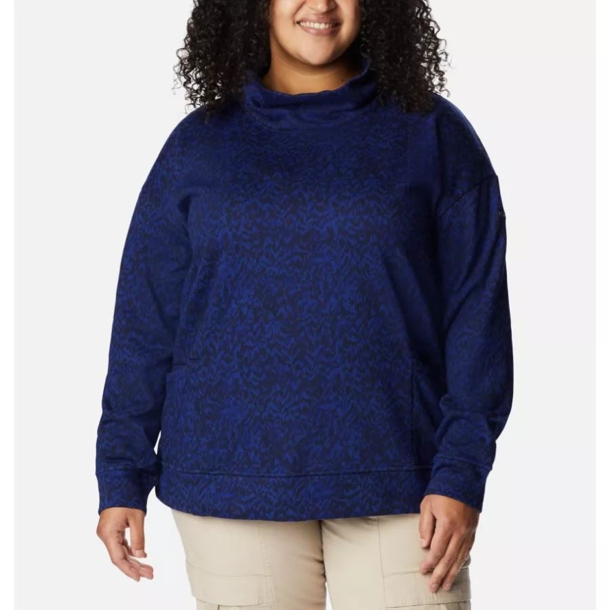 Dark Sapphire Terrain Print Columbia Sale Women's Columbia Sale Lodge Funnel Pullover Plus Size