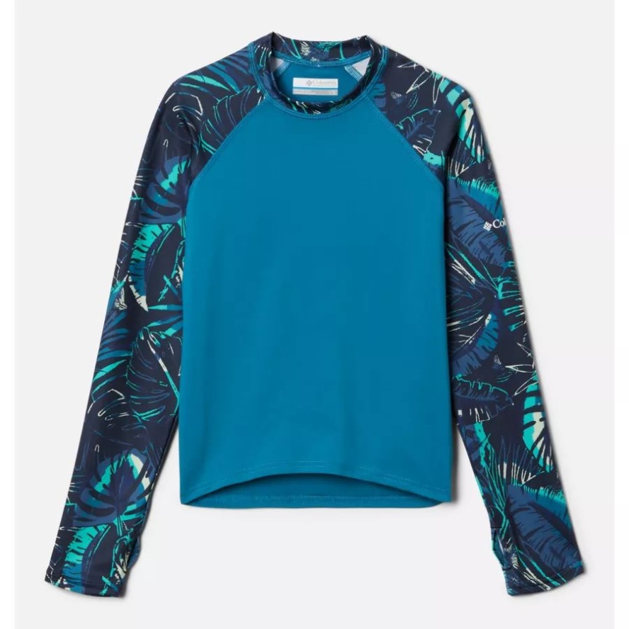 Deep Marine/Coll Navy King Palms Kids' Sandy ShoresPrinted Long Sleeve Sunguard Shirt Columbia Sale