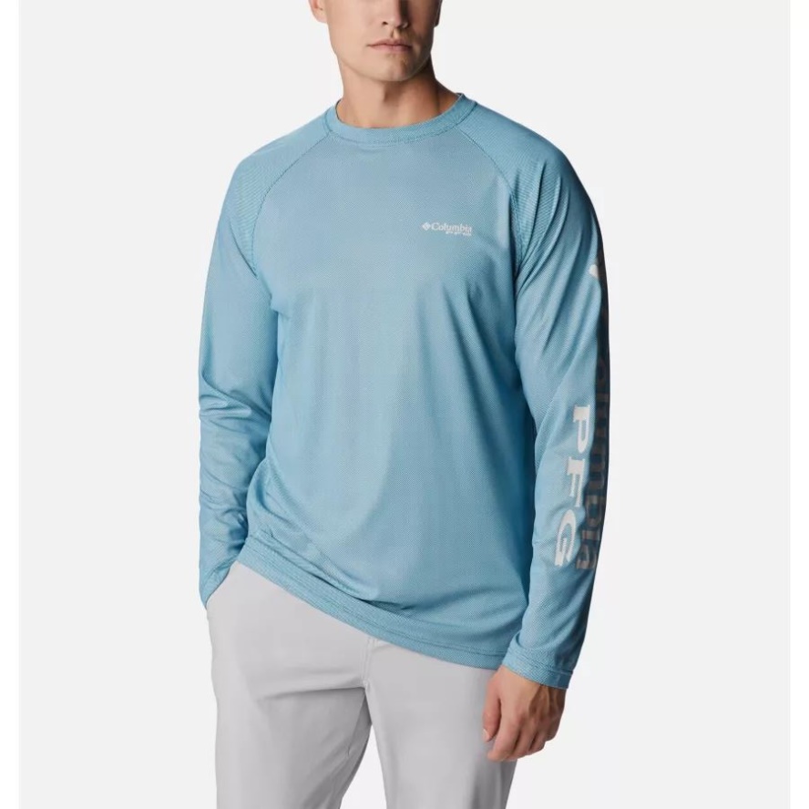 Deep Marine/Cool Grey Columbia Sale Men's PFG Terminal Deflector Long Sleeve Shirt