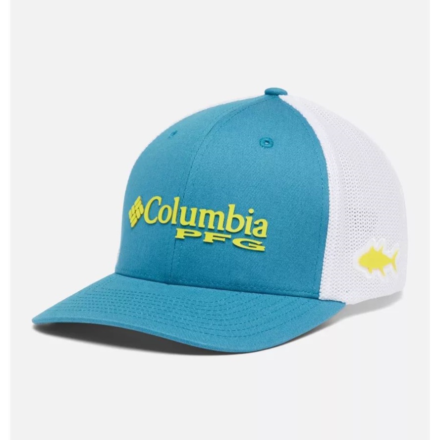Deep Marine/Laser Lemon Columbia Sale PFG Logo Mesh Ball Cap High Crown