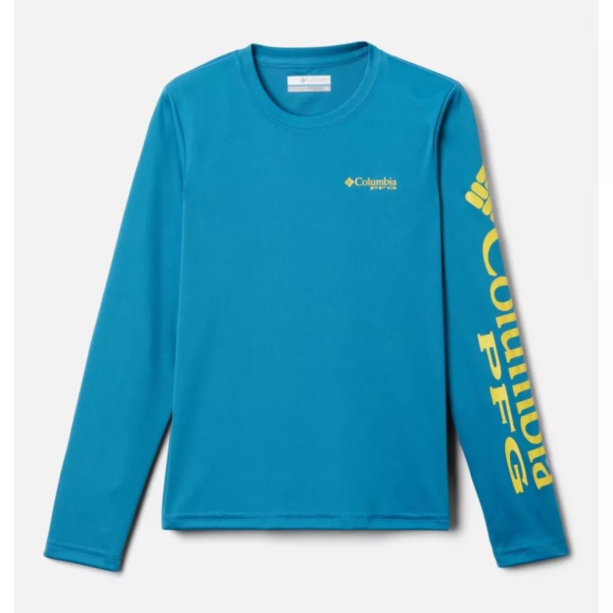 Deep Marine/Laser Lemon Logo Kids' PFG Terminal Tackle Long Sleeve Tee Columbia Sale