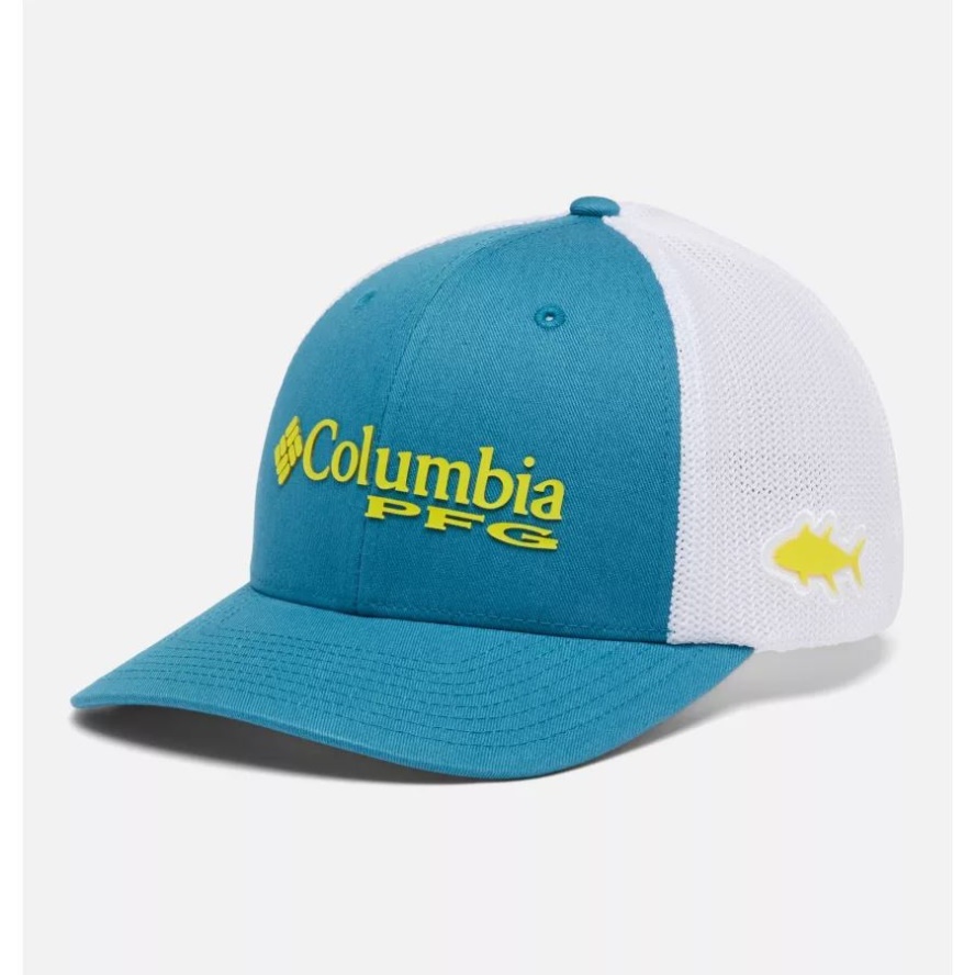 Deep Marine/Laser Lemon PFG Logo Mesh Ball Cap Mid Crown Columbia Sale