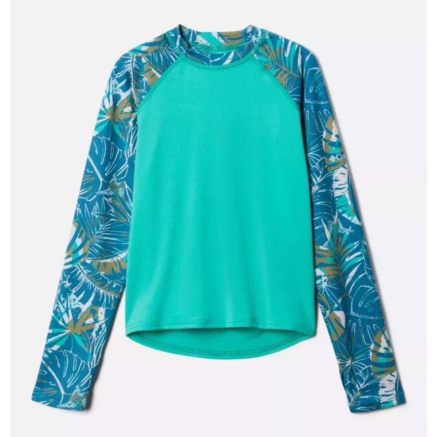 Electric Turquoise/Deep Marine King Pal Columbia Sale Kids' Sandy ShoresPrinted Long Sleeve Sunguard Shirt