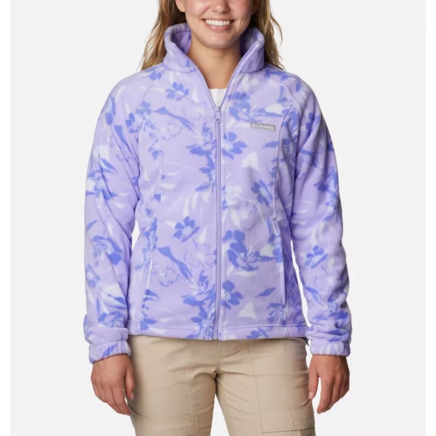 Frosted Purple/Pop Flora Tonal Women's Benton Springs Printed Full Zip Fleece Jacket Columbia Sale