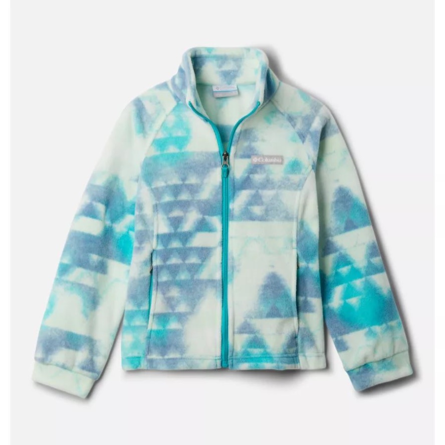 Girls' Benton Springs II Printed Fleece Jacket Columbia Sale Bright Aqua Distant Peaks