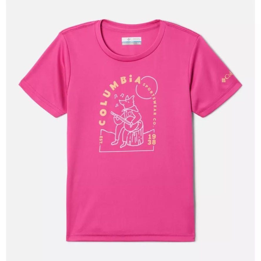 Girls' Mirror Creek Short Sleeve Graphic T-Shirt Pink Ice/Camp Tunes Graphic Columbia Sale
