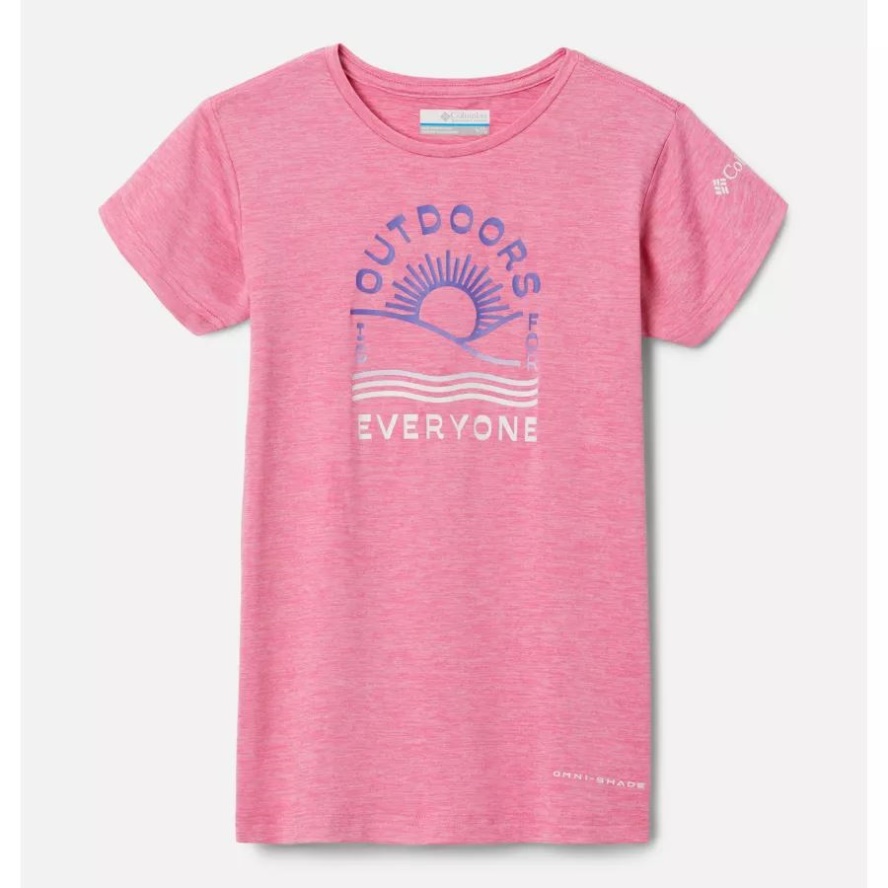 Girls' Mission Peak Short Sleeve Graphic T-Shirt Columbia Sale Wild Geranium Hthr/Outdoors Everyone