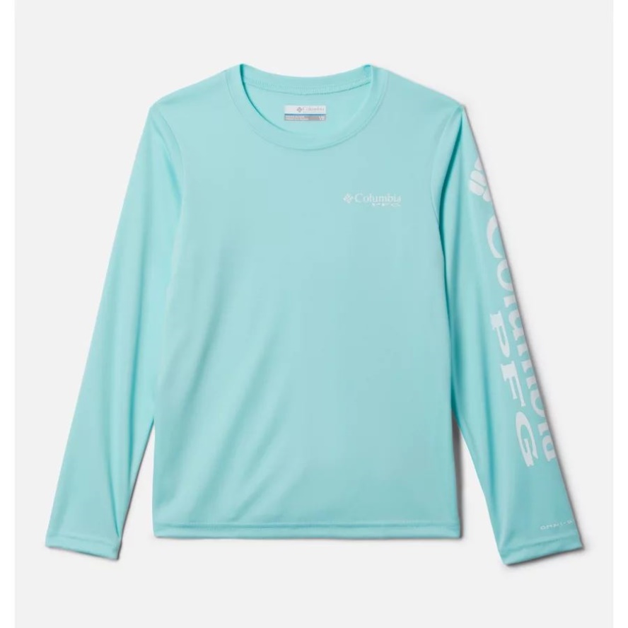 Girls PFG Tidal Long Sleeve T-Shirt Columbia Sale Gulf Stream/White Logo