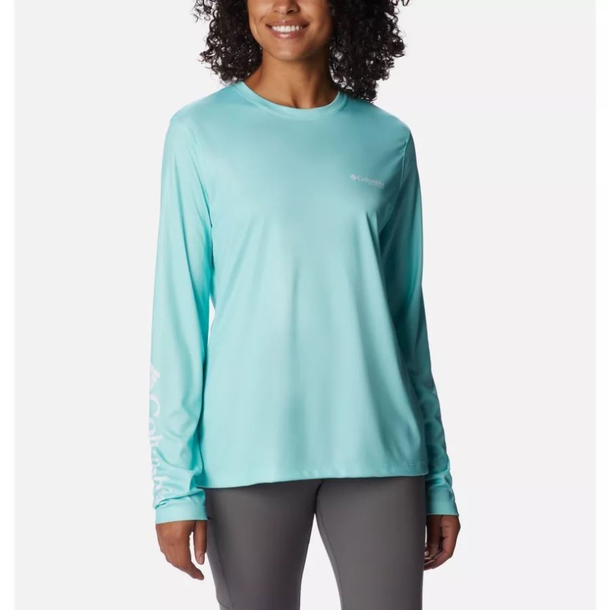 Gulf Stream/Cool Grey PFG Camo Columbia Sale Women's PFG Tidal Tee Sailfish Flair Long Sleeve Shirt