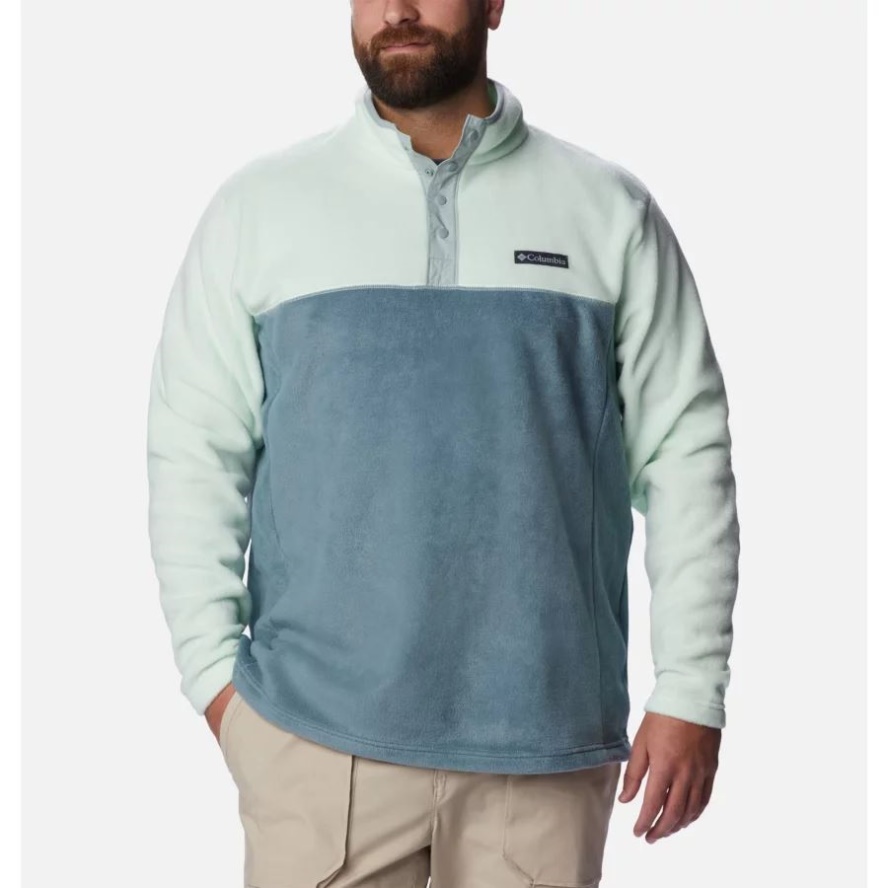 Ice Green/Metal/Niagara Men's Steens Mountain Half Snap Fleece Pullover Big Columbia Sale