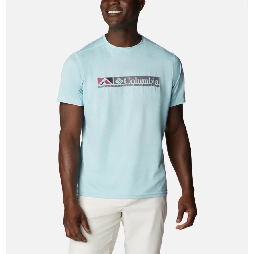 Icy Morn Heather/Ridgescape Graphic Columbia Sale Men's Alpine Chill Zero Graphic Short Sleeve Shirt