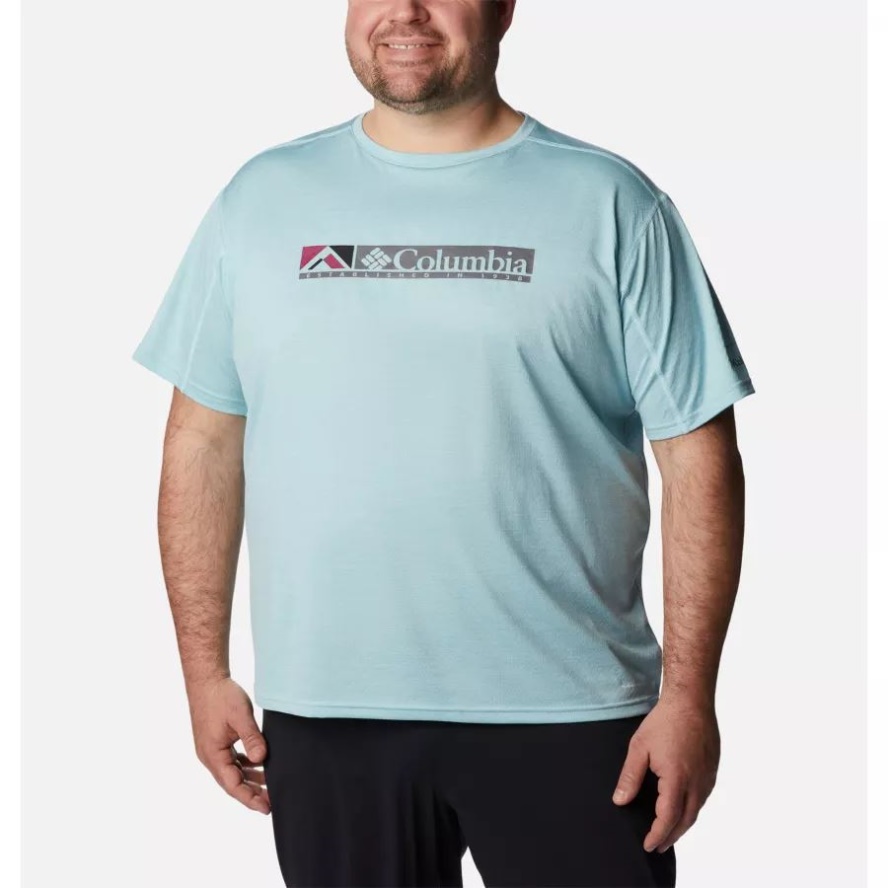 Icy Morn Heather/Ridgescape Graphic Men's Alpine Chill Zero Graphic Short Sleeve Shirt Big Columbia Sale