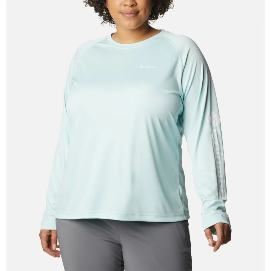 Icy Morn/White Logo Columbia Sale Women's Fork Stream Long Sleeve Shirt Plus Size