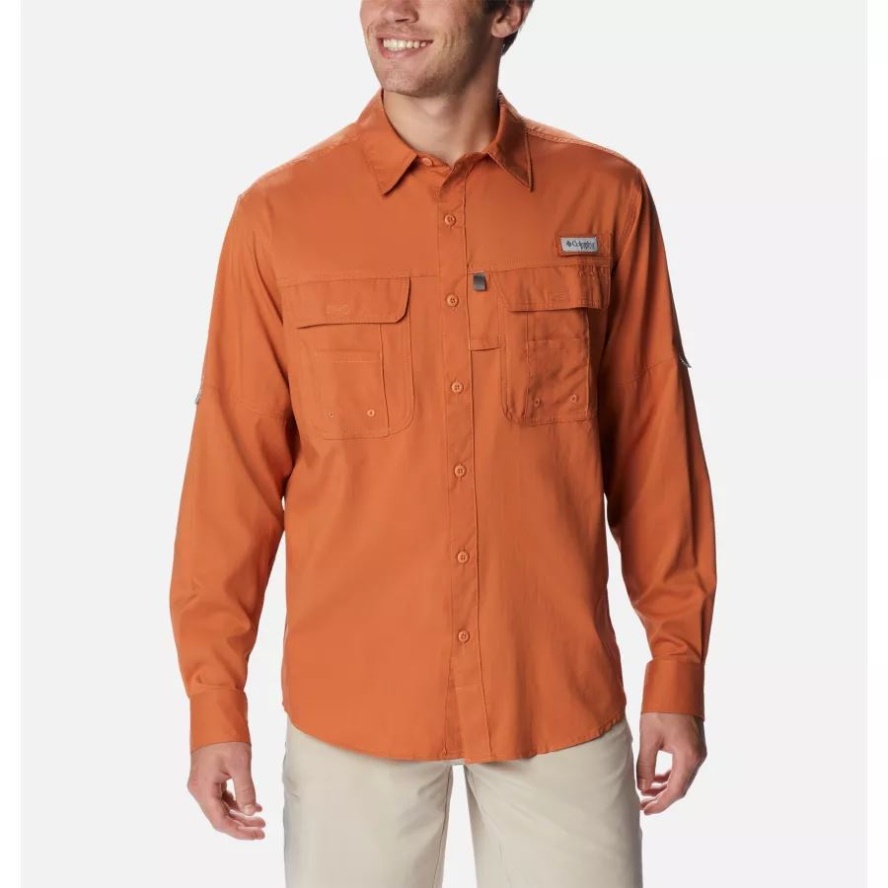 Island Orange Columbia Sale Men's PFG Drift Guide Woven Long Sleeve Shirt