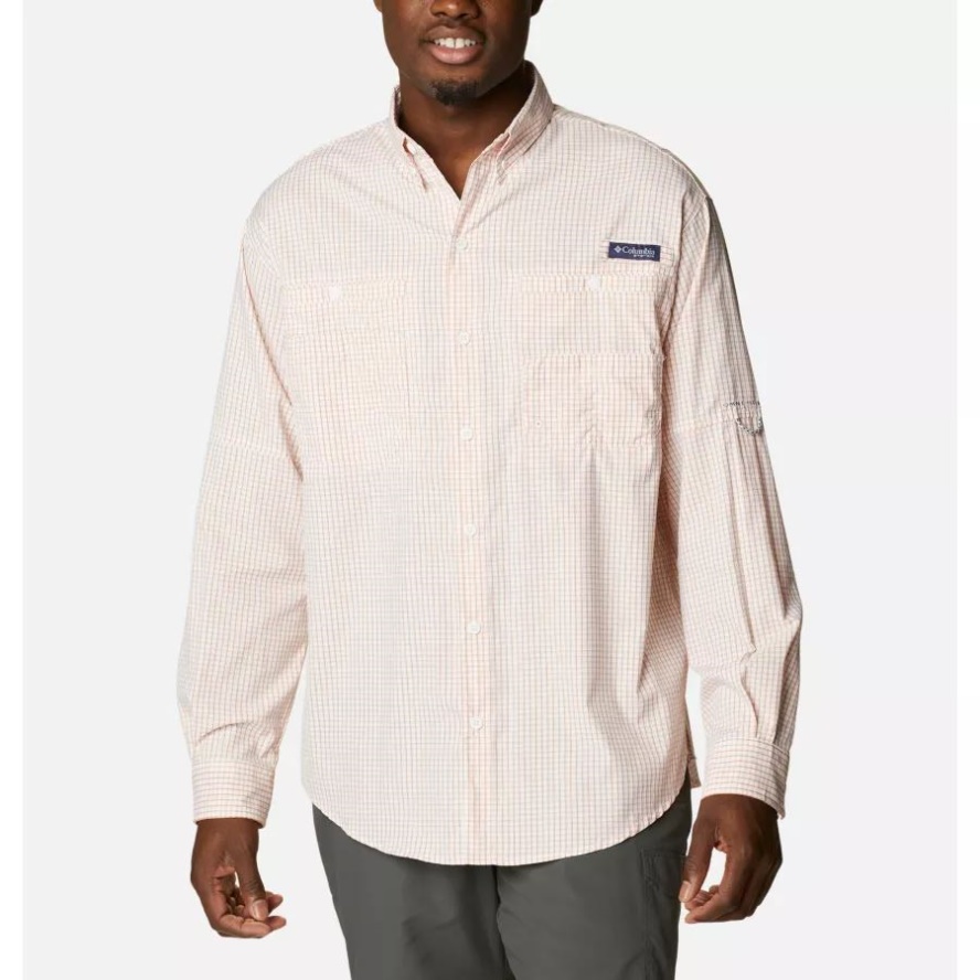 Island Orange Gingham Men's PFG Super Tamiami Long Sleeve Shirt Columbia Sale