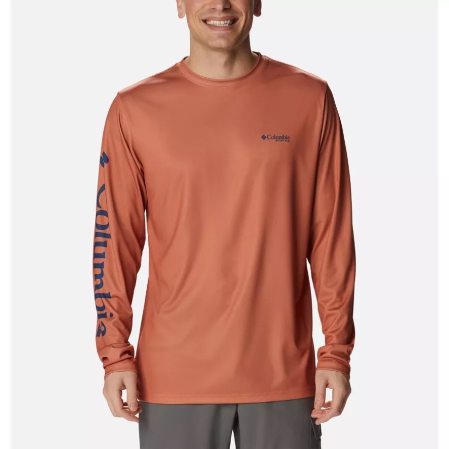 Island Orange/Pelagic Trio Men's PFG Terminal Tackle Carey Chen Long Sleeve Shirt Columbia Sale