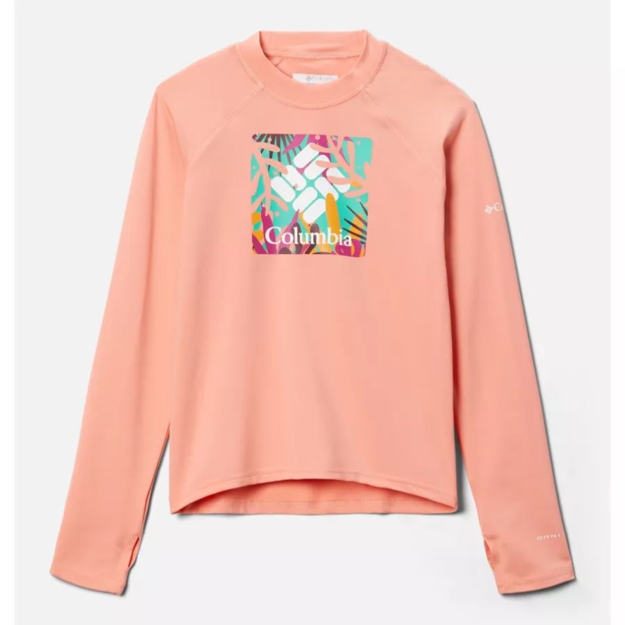 Kids' Sandy ShoresPrinted Long Sleeve Sunguard Shirt Columbia Sale Coral Reef In The Leaves