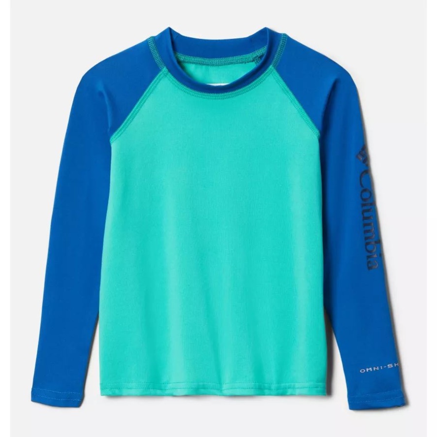 Kids' Toddler Sandy Shores Long Sleeve Sunguard Shirt Columbia Sale Electric Turquoise/Bright Indigo