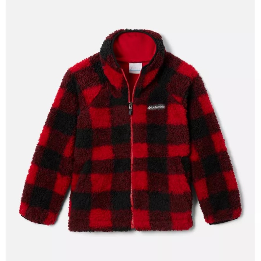 Kids' Winter Pass Printed Sherpa Full Zip Fleece Jacket Columbia Sale Mountain Red Check