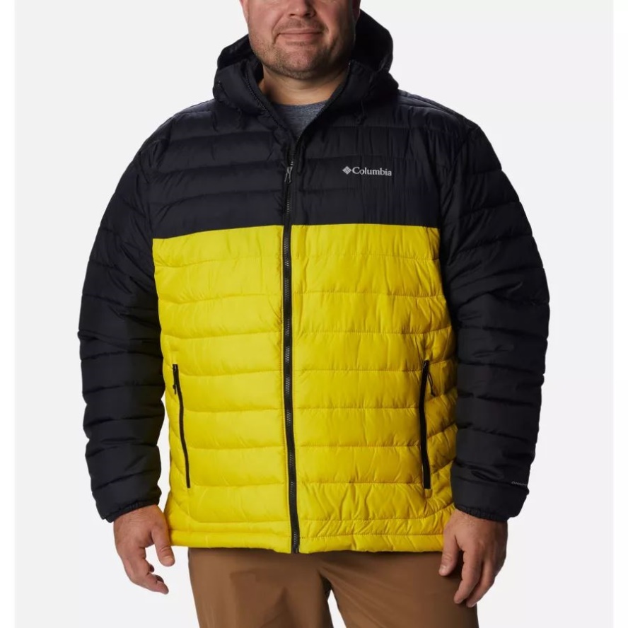 Laser Lemon/Black Columbia Sale Men's Powder Lite Hooded Insulated Jacket Extented Size