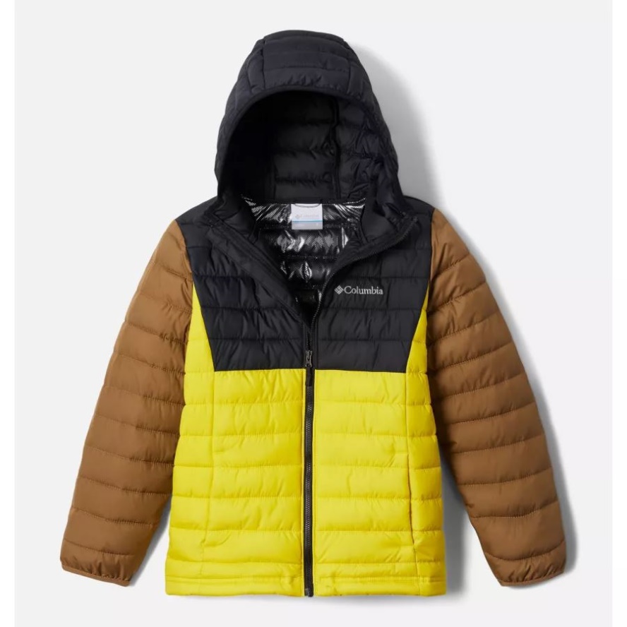 Laser Lemon/Black/Delta Columbia Sale Boys' Powder Lite Hooded Jacket