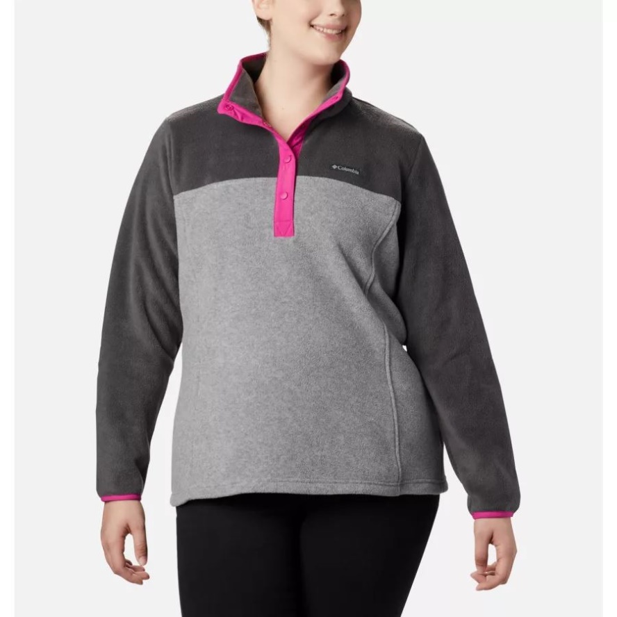 Light Grey Heather/Shark Columbia Sale Women's Benton Springs 1/2 Snap Pullover Plus Size