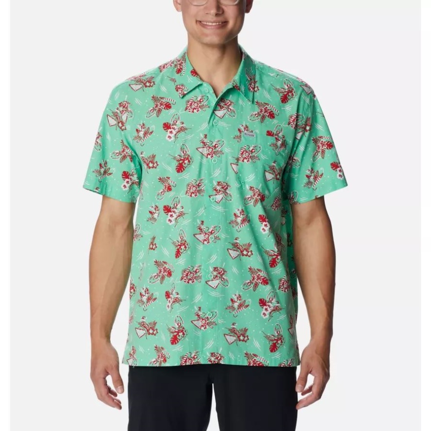 Light Jade Lite Me Up Print Columbia Sale Men's PFG Trollers Best Short Sleeve Shirt